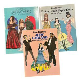 Lot of 3 Tom Tierney Paper Doll Books Judy Garland Greta Garbo Vivian Leigh